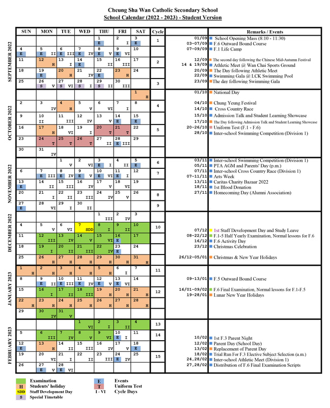 Calendar - Cheung Sha Wan Catholic Secondary School (CSWCSS)